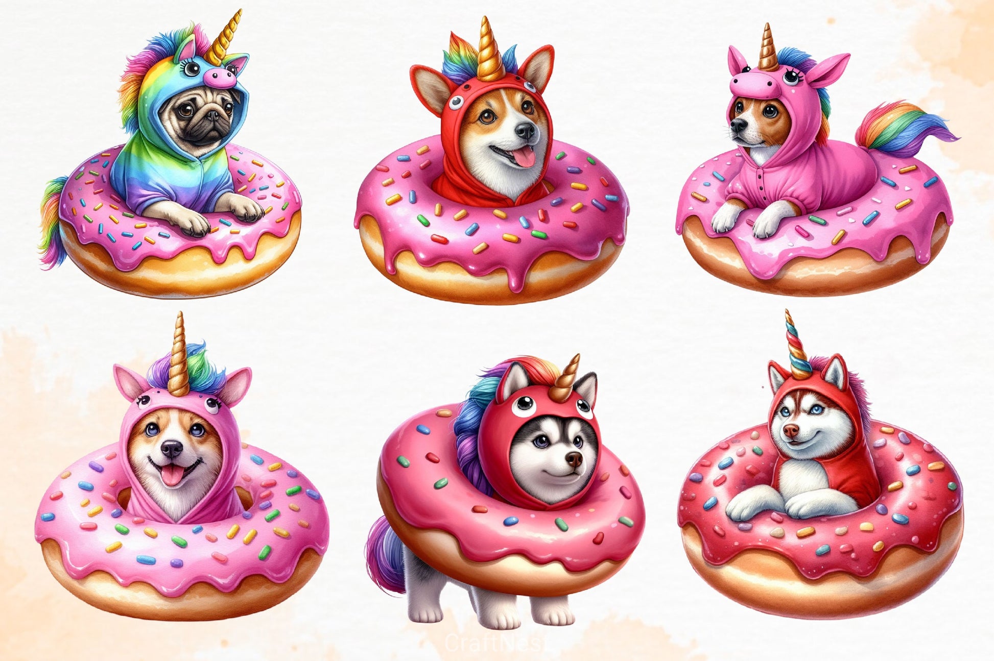 Dog Unicorn And Donut Clipart Bundle - CraftNest - Digital Crafting and Art