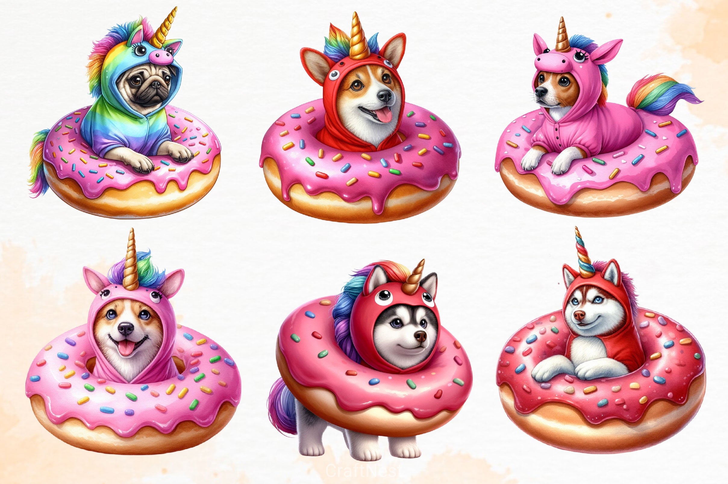 Dog Unicorn And Donut Clipart Bundle - CraftNest - Digital Crafting and Art
