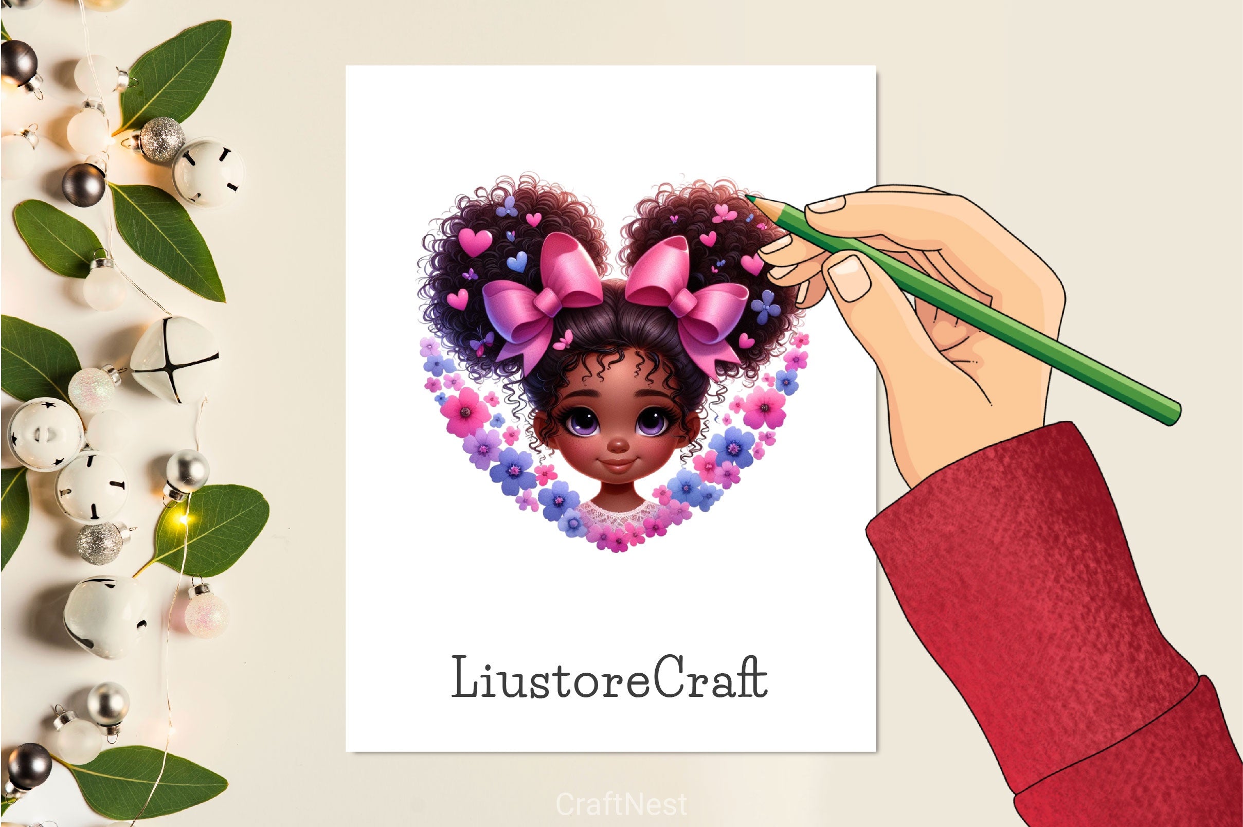 Cute Black Girl With Flower Clipart Bundle - CraftNest - Digital Crafting and Art