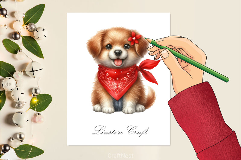 Cute Dog Red Bandana Clipart Bundle - CraftNest - Digital Crafting and Art