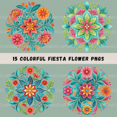 Mexican Flowers Circular Clipart Bundle - CraftNest - Digital Crafting and Art