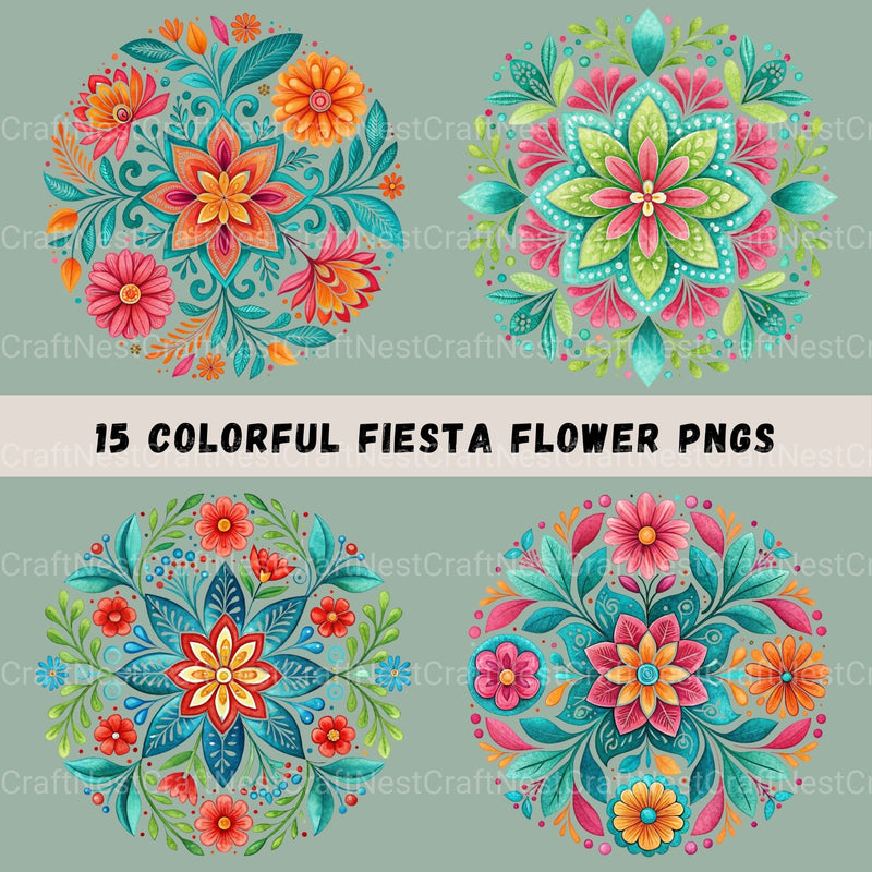 Mexican Flowers Circular Clipart Bundle - CraftNest - Digital Crafting and Art
