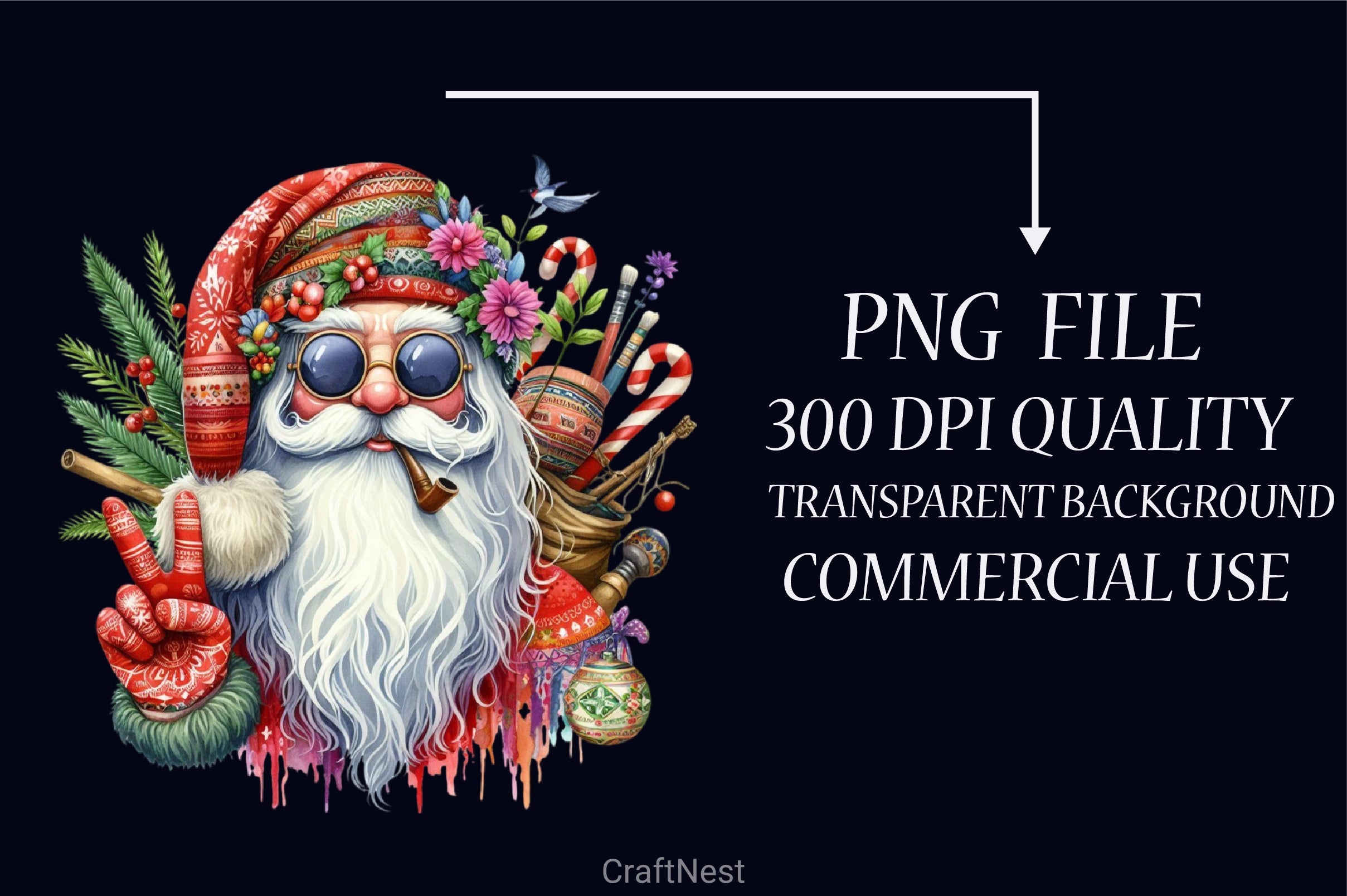 Hippie Santa Clipart Bundle - CraftNest - Digital Crafting and Art