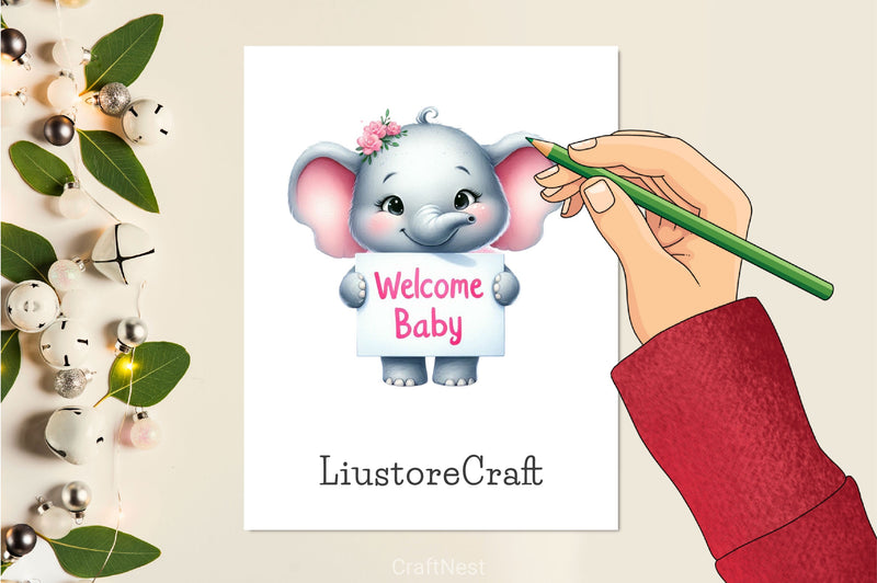 Set Of Pink Welcome Baby Clipart Bundle - CraftNest - Digital Crafting and Art
