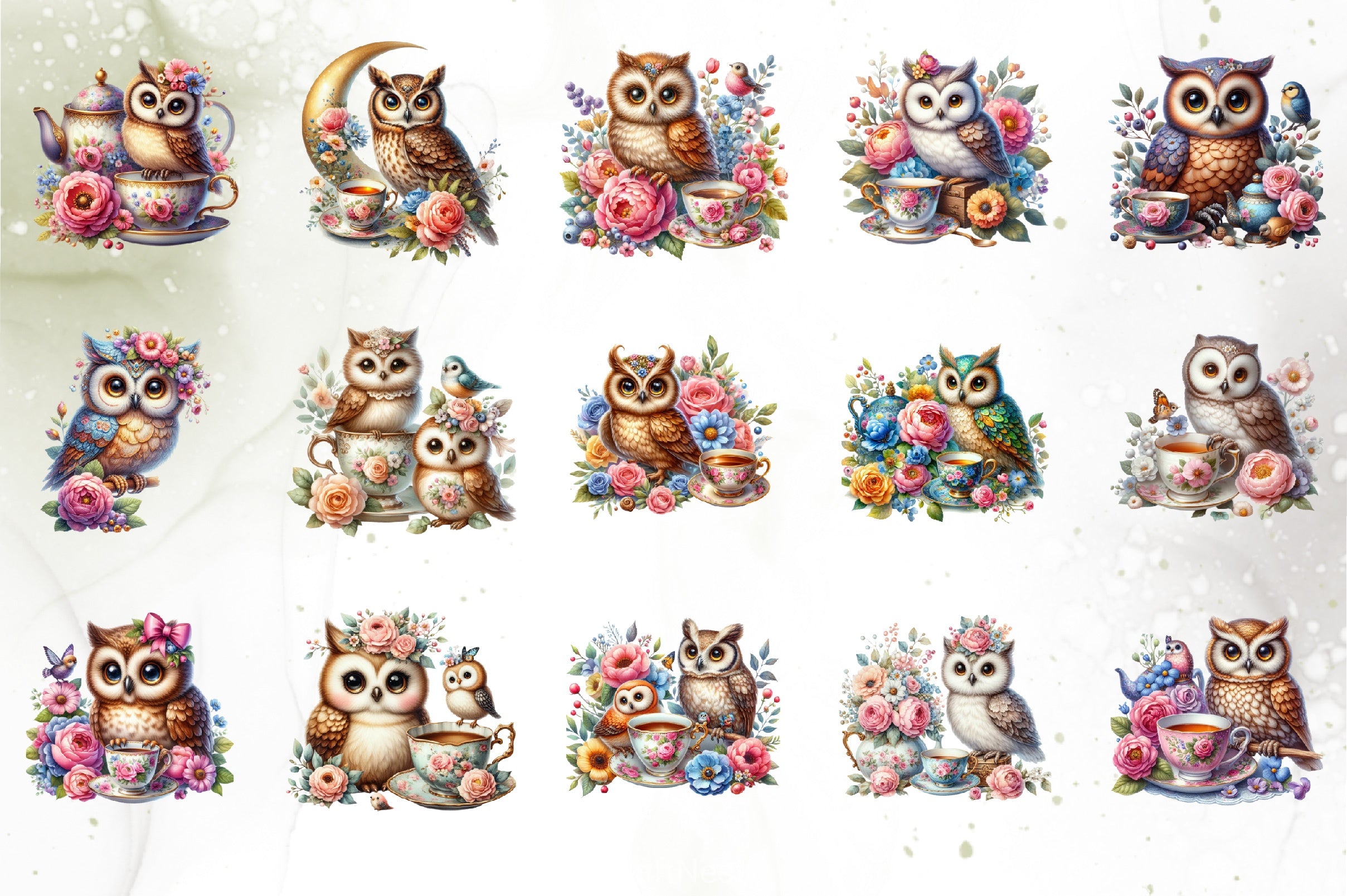 Floral Owl Clipart Bundle - CraftNest - Digital Crafting and Art