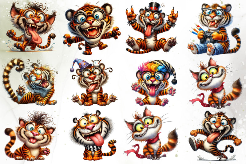 Funny Crazy Tiger Clipart Bundle - CraftNest - Digital Crafting and Art