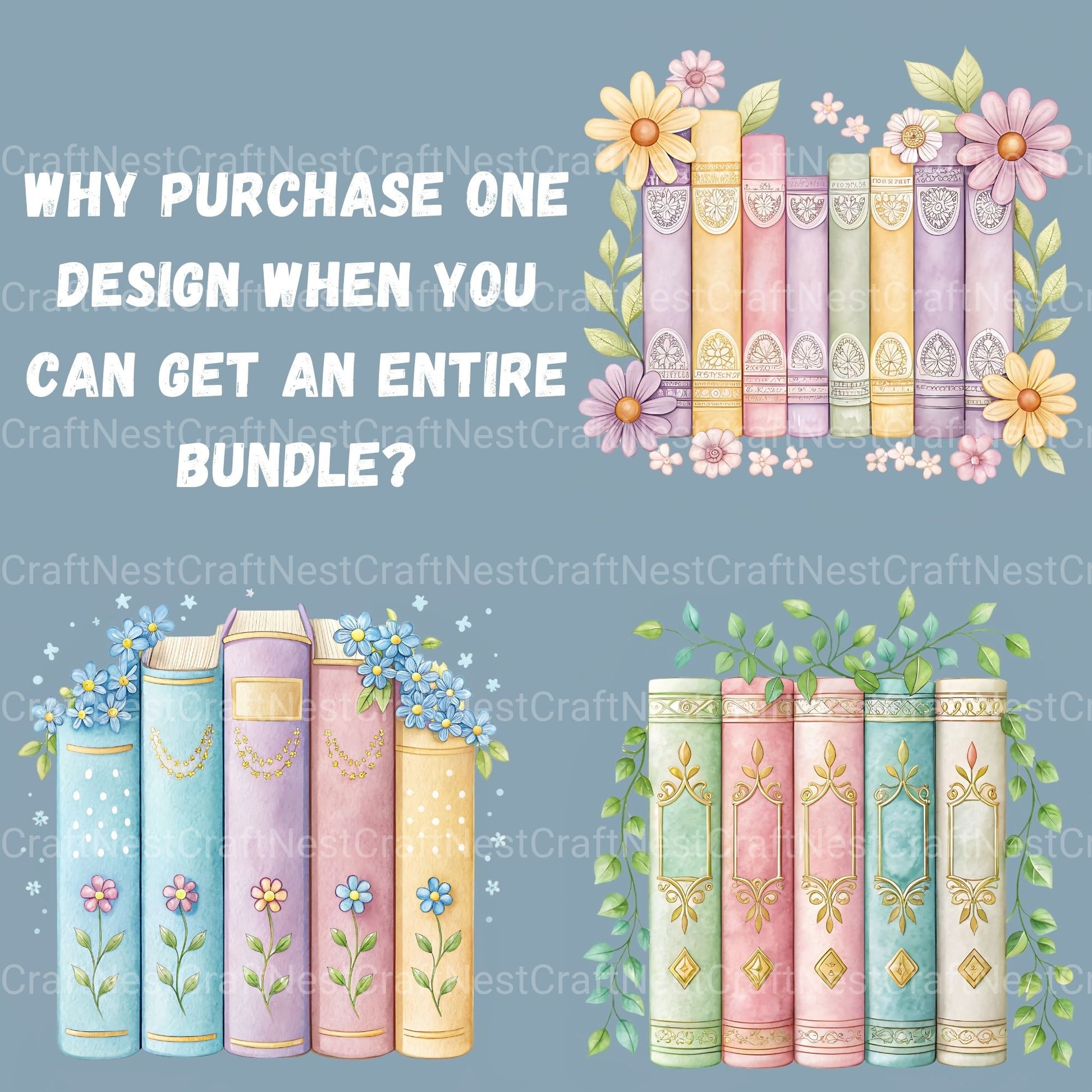 Books N Flowers Clipart Bundle - CraftNest - Digital Crafting and Art