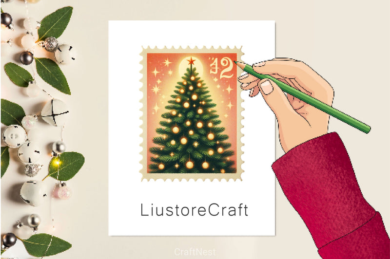 Christmas Tree Postage Stamps Clipart Bundle - CraftNest - Digital Crafting and Art