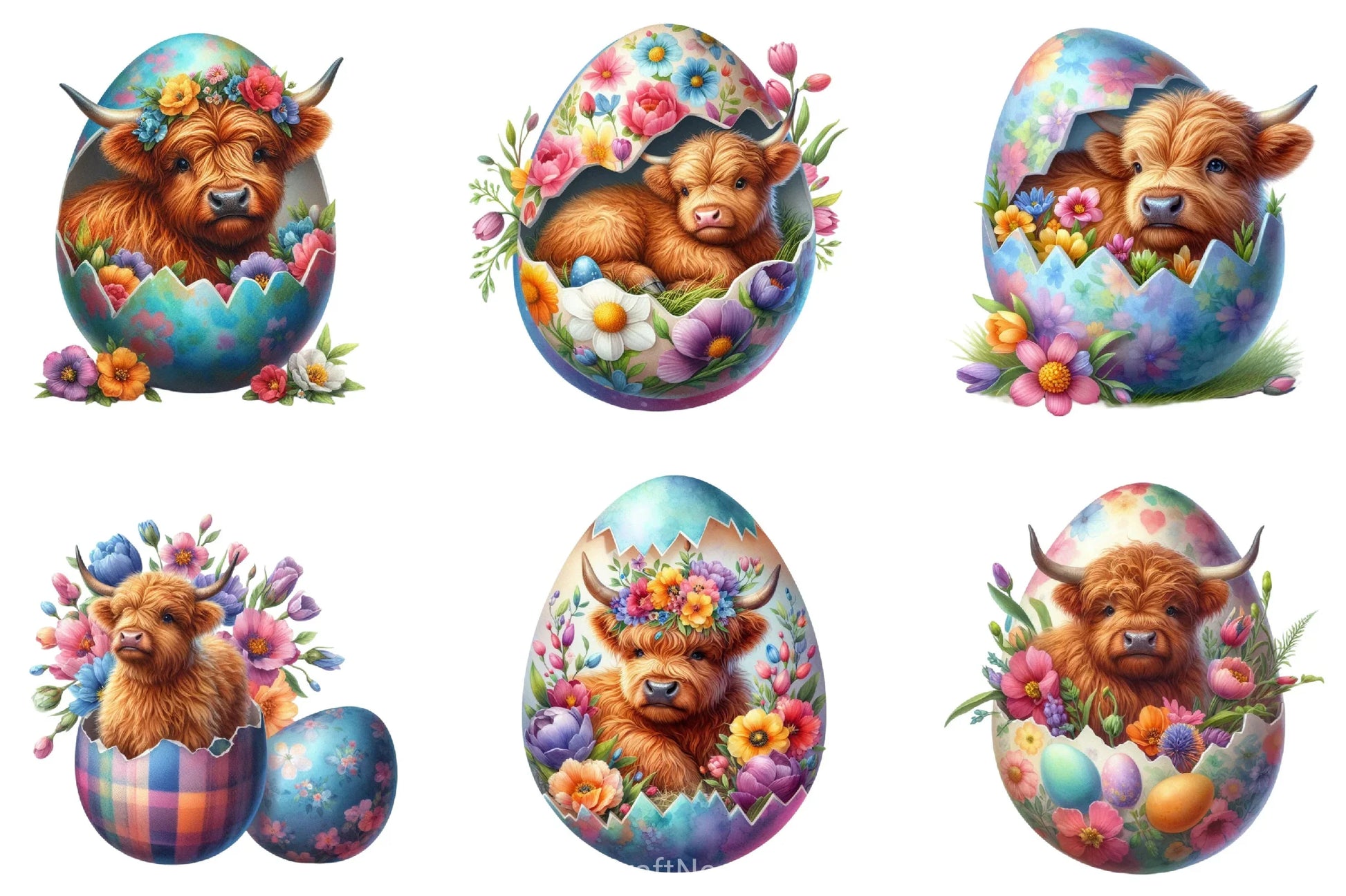 Easter Highland Cow Clipart Bundle 10 - CraftNest - Digital Crafting and Art