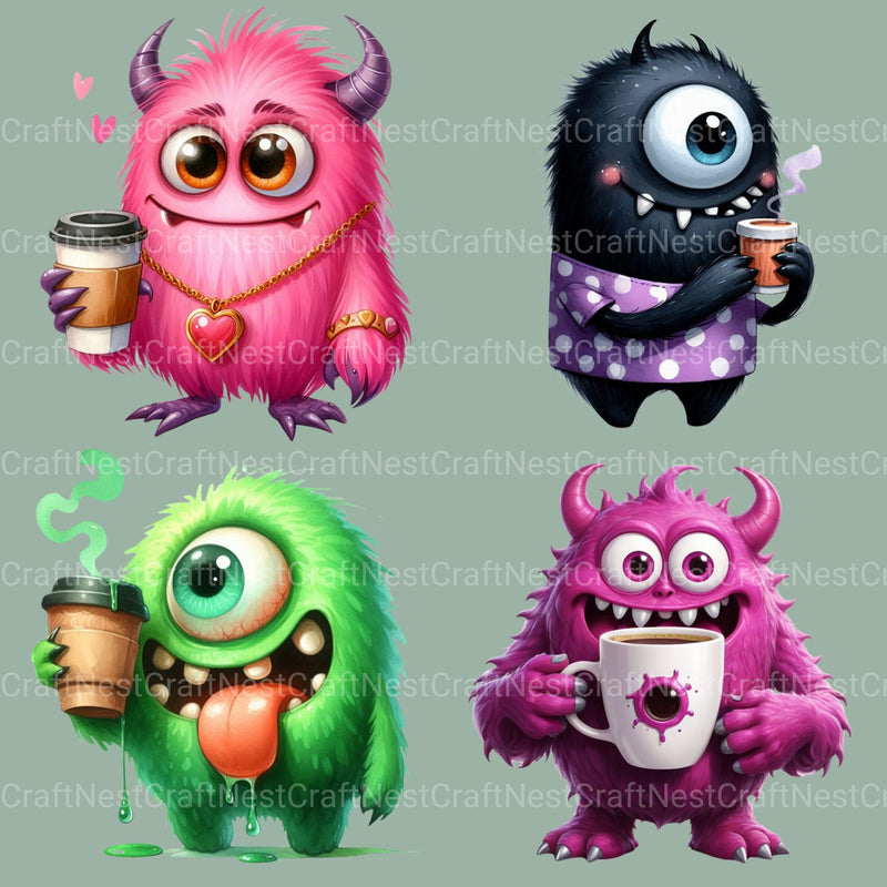 Coffee Monsters Updated Clipart Bundle - CraftNest - Digital Crafting and Art