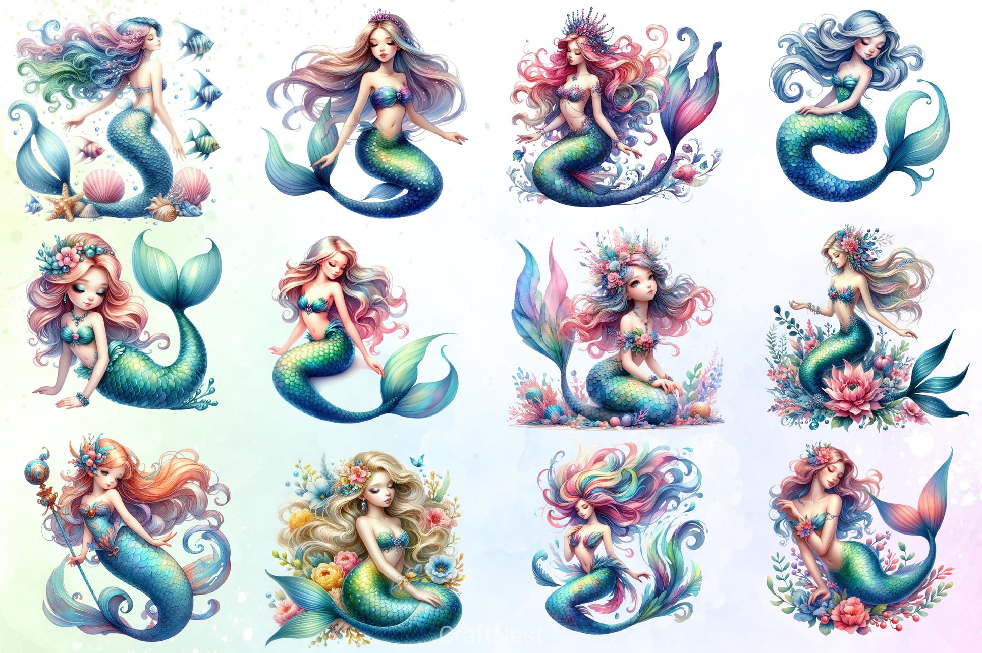 Mermaid Clipart Bundle - CraftNest - Digital Crafting and Art