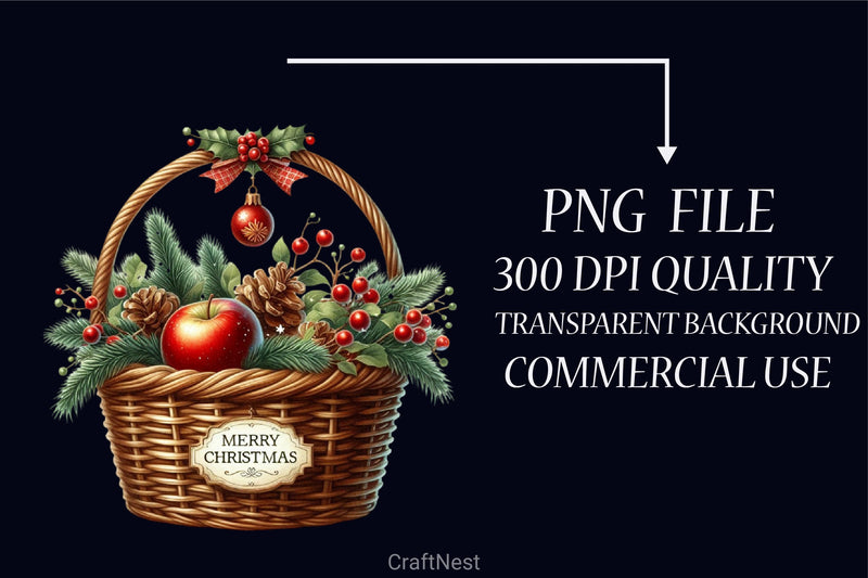 Christmas Apple Basket Clipart Bundle - CraftNest - Digital Crafting and Art