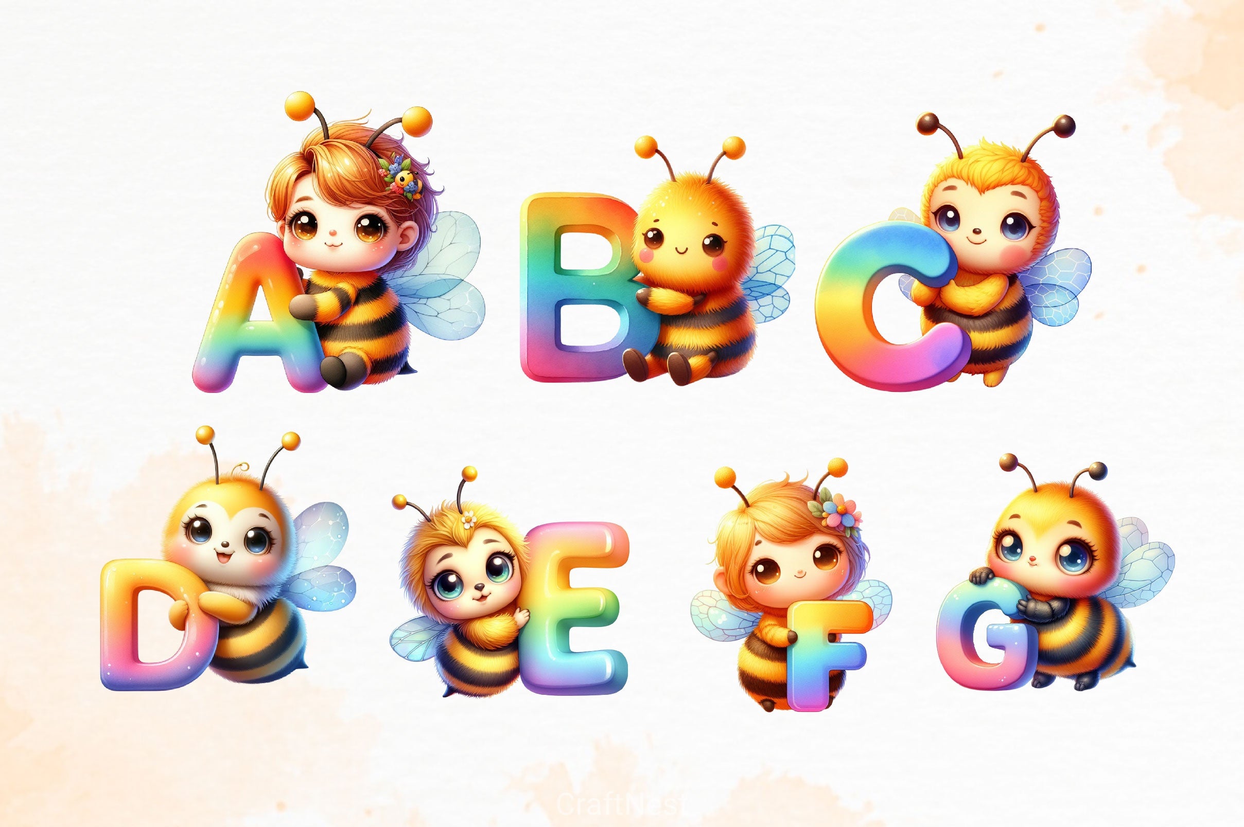 Cute Bee Alphabet Clipart Bundle - CraftNest - Digital Crafting and Art