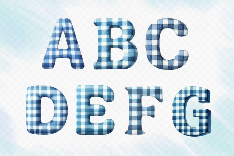 Blue Gingham Alphabet Clipart Bundle - CraftNest - Digital Crafting and Art