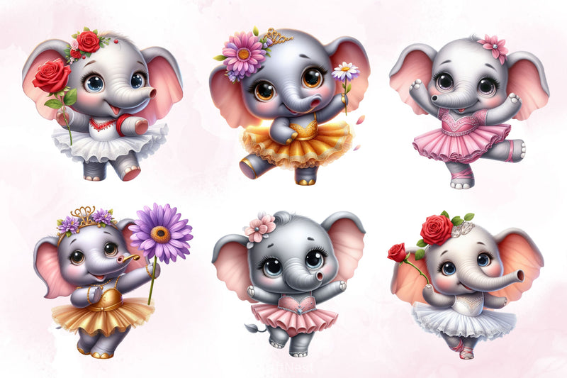 Cute Ballerina Elephant Clipart Bundle - CraftNest - Digital Crafting and Art