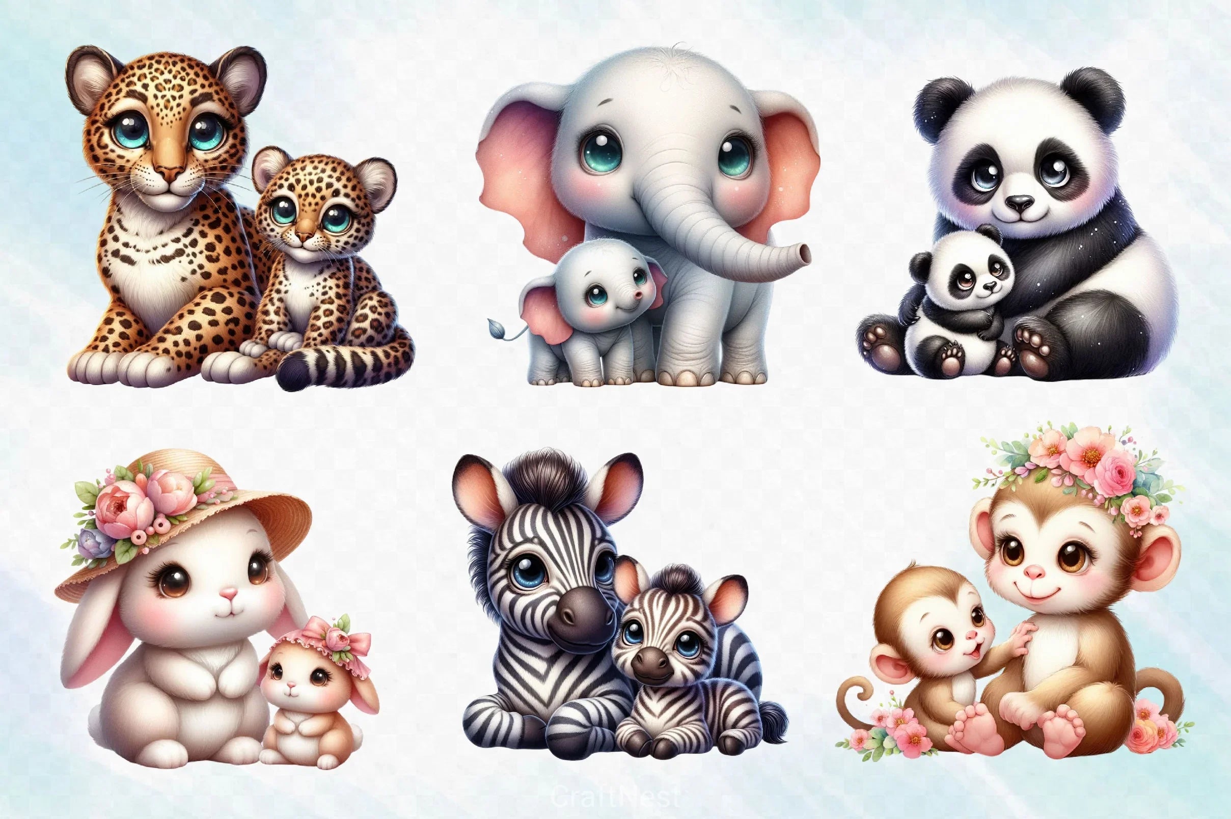 Mama And Baby Animal Clipart Bundle 2 - CraftNest - Digital Crafting and Art