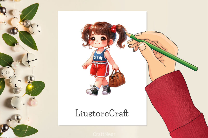 Cute Little Girl With Gym Clipart Bundle - CraftNest - Digital Crafting and Art