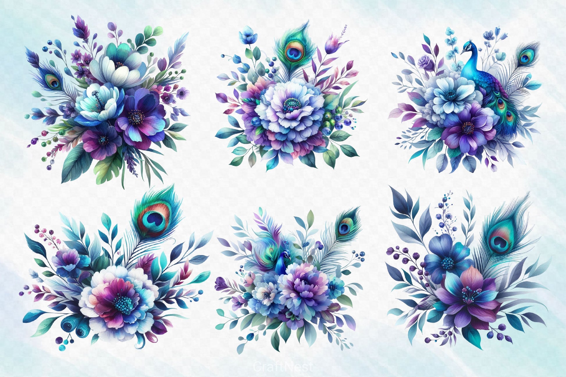 Peacock Bouquets Clipart Bundle - CraftNest - Digital Crafting and Art