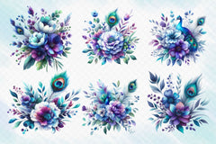Peacock Bouquets Clipart Bundle - CraftNest - Digital Crafting and Art