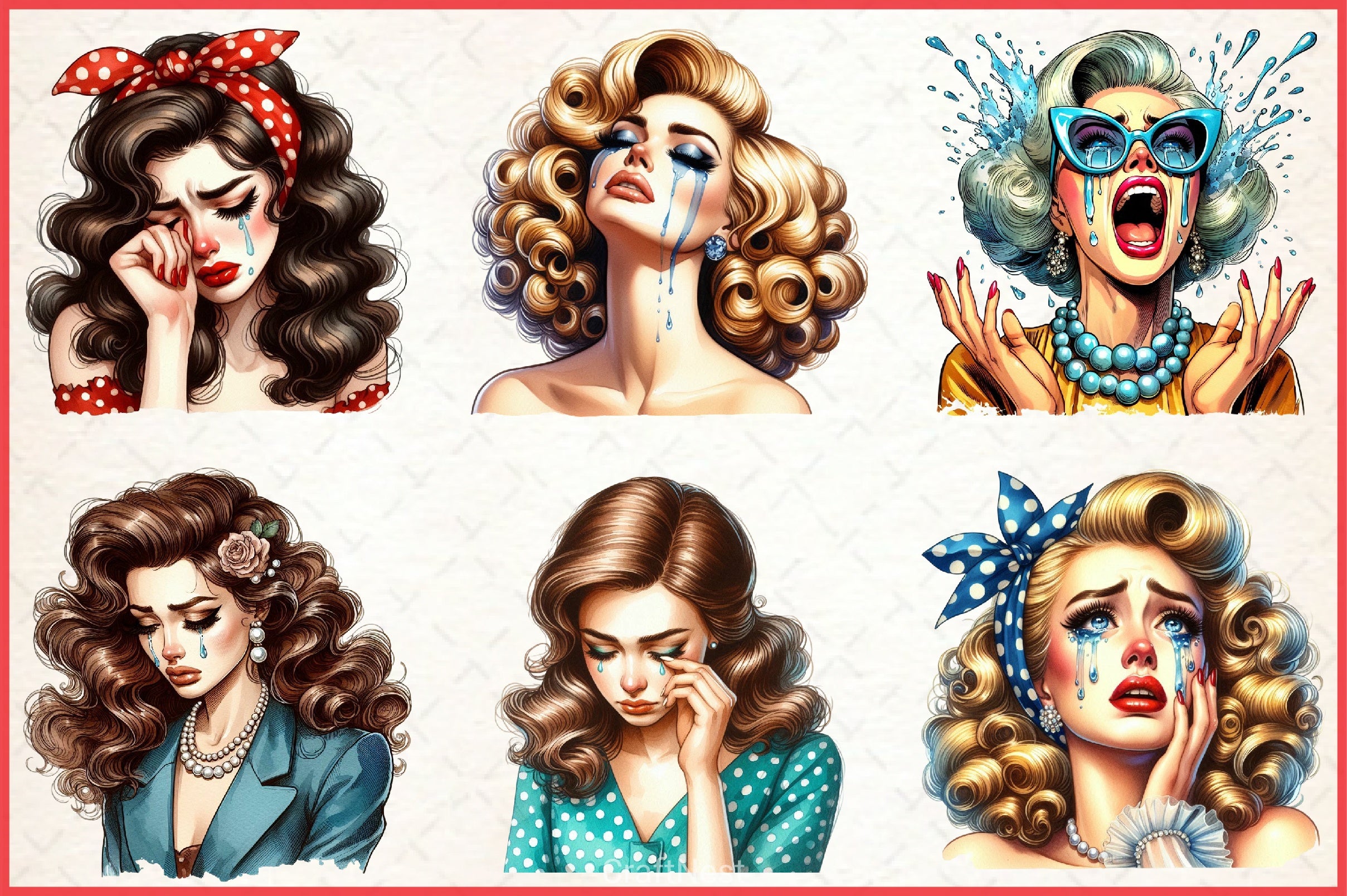 Vintage Crying Woman Clipart Bundle - CraftNest - Digital Crafting and Art
