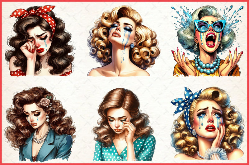 Vintage Crying Woman Clipart Bundle - CraftNest - Digital Crafting and Art