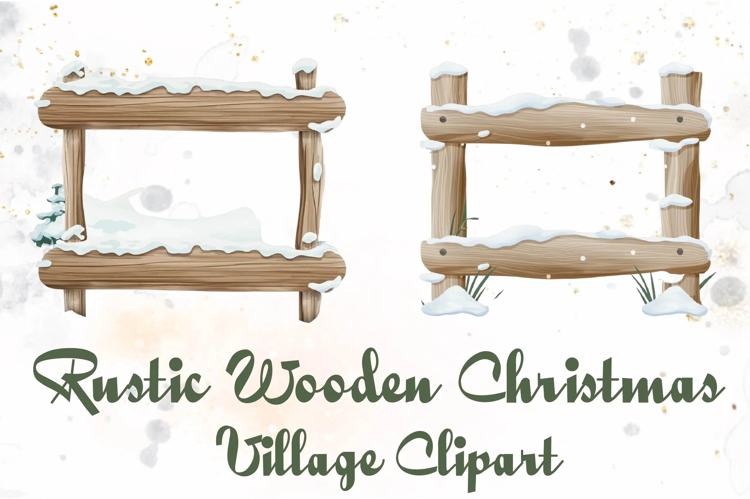 Rustic Wooden Christmas Village Clipart Bundle - CraftNest - Digital Crafting and Art