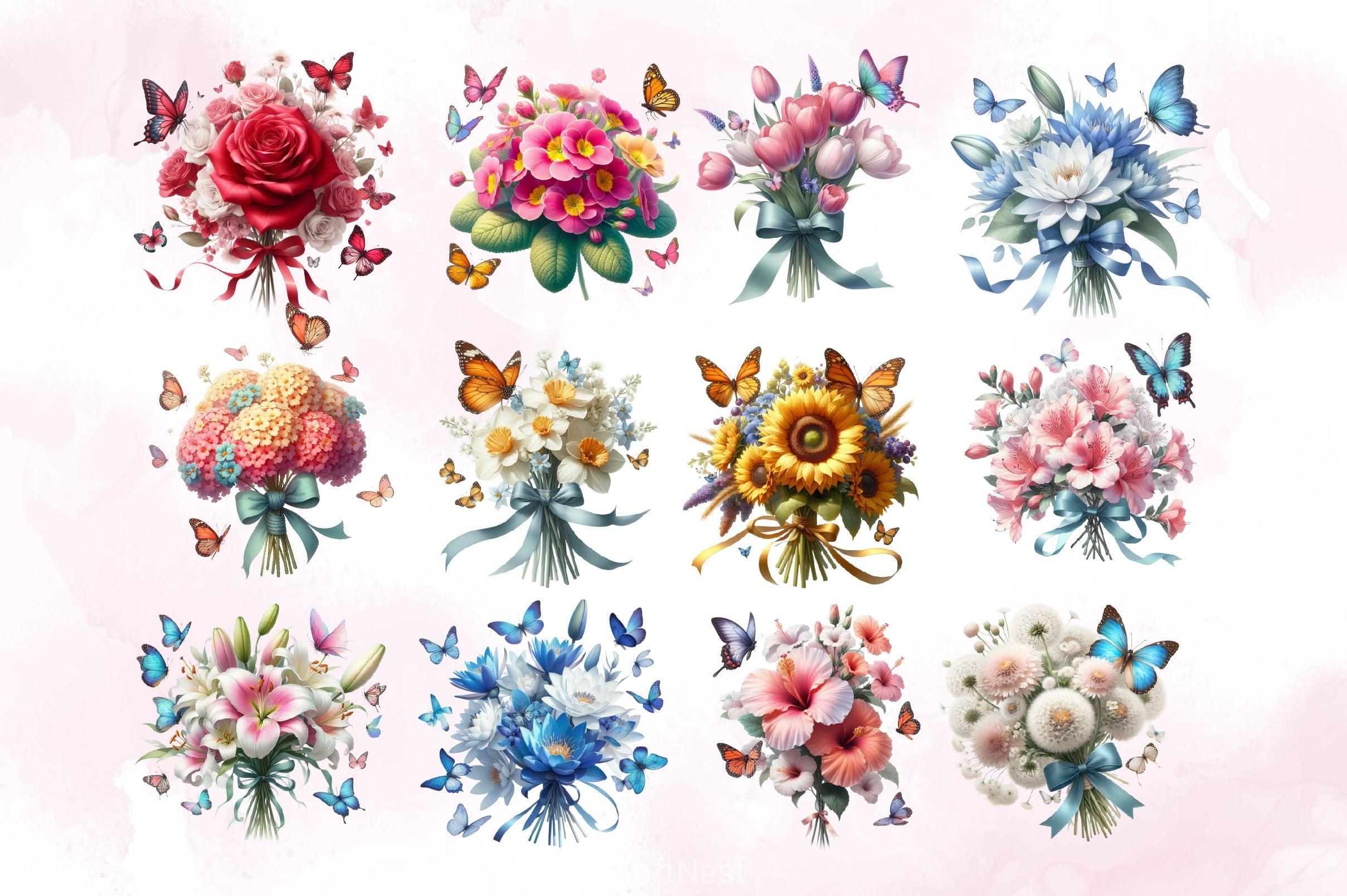 Tied Bouquet Flowers Clipart Bundle - CraftNest - Digital Crafting and Art
