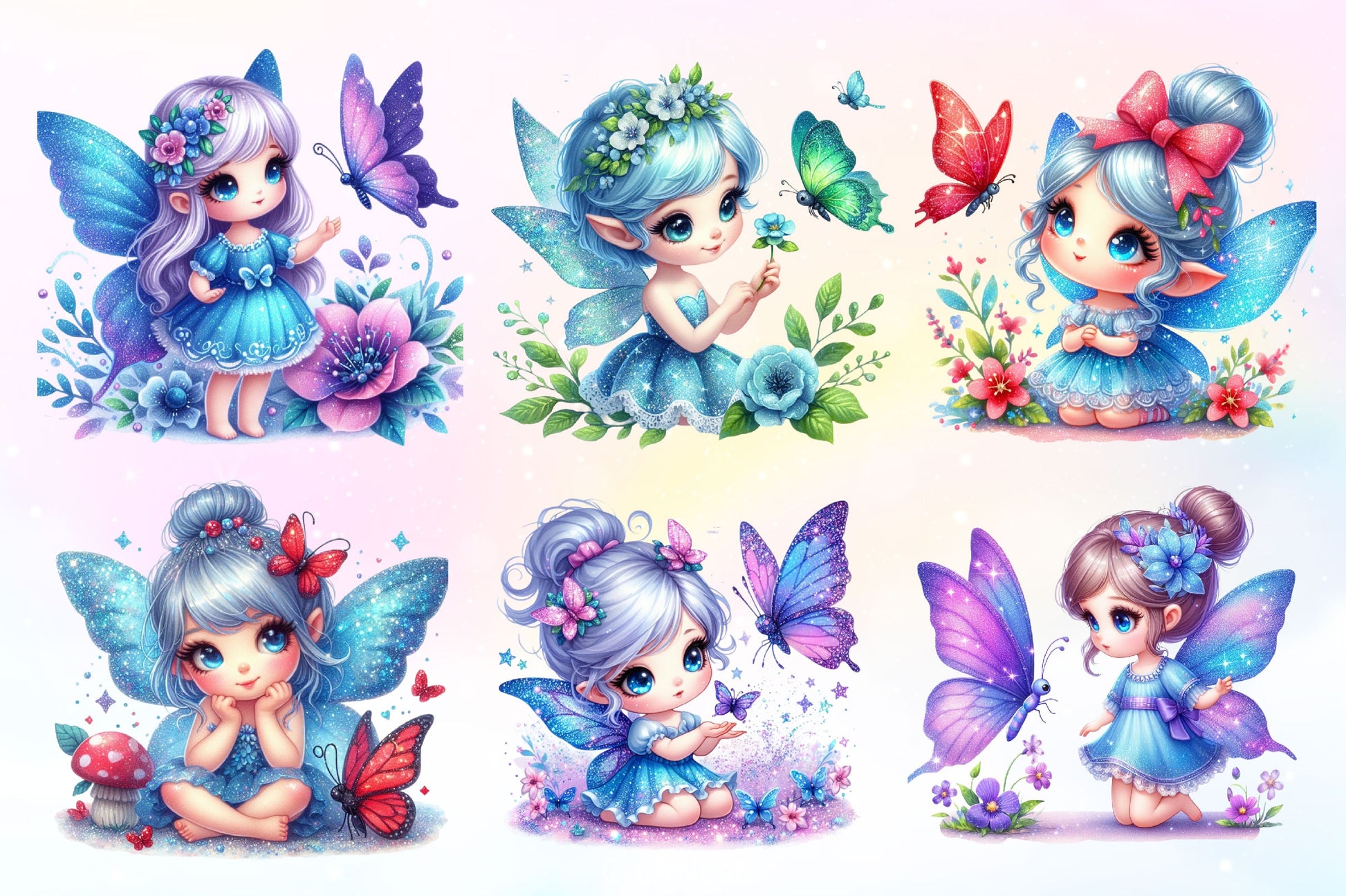 Cute Fairy With Butterfly Clipart Bundle 2 - CraftNest - Digital Crafting and Art