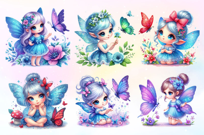 Cute Fairy With Butterfly Clipart Bundle 2 - CraftNest - Digital Crafting and Art
