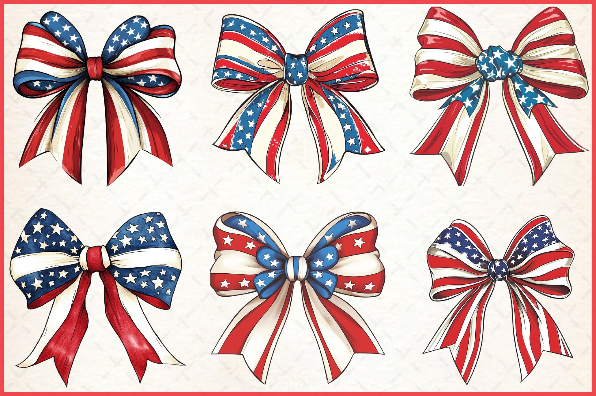 4th of July Flag Bows Clipart Bundle - CraftNest - Digital Crafting and Art