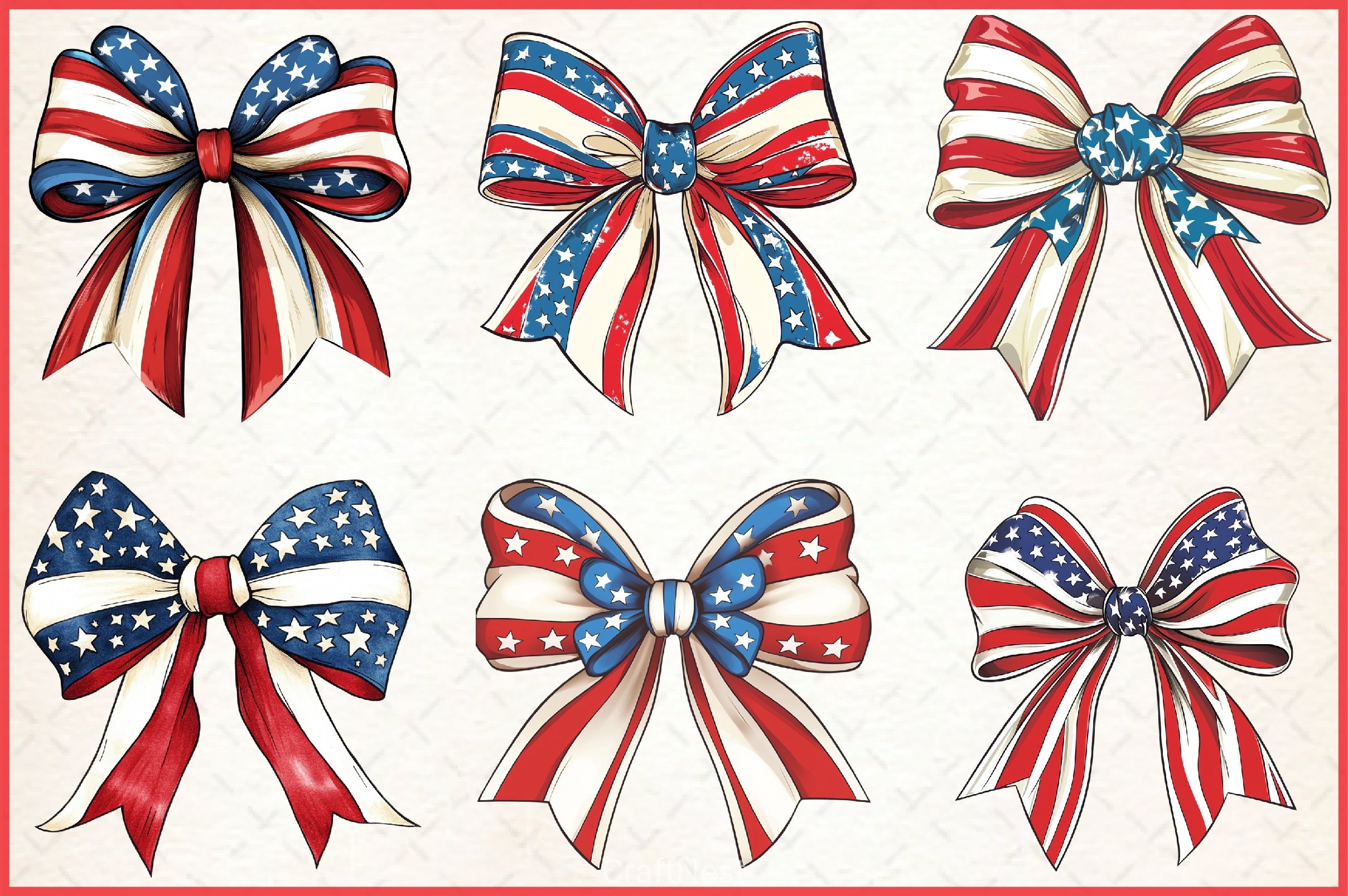 4th of July Flag Bows Clipart Bundle - CraftNest - Digital Crafting and Art
