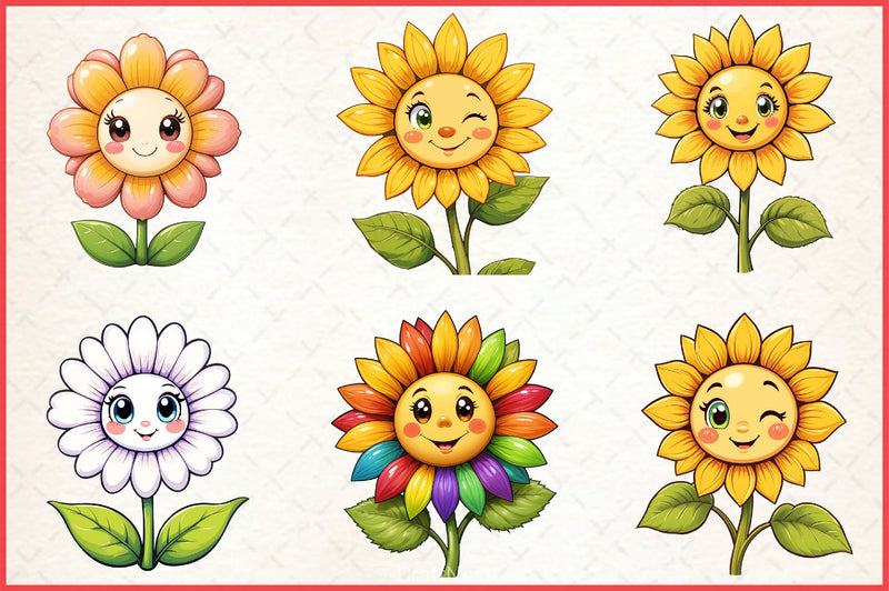Cute Sunflower Clipart Bundle - CraftNest - Digital Crafting and Art