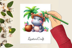 Funny Hippo In Pool Party Clipart Bundle 2 - CraftNest - Digital Crafting and Art