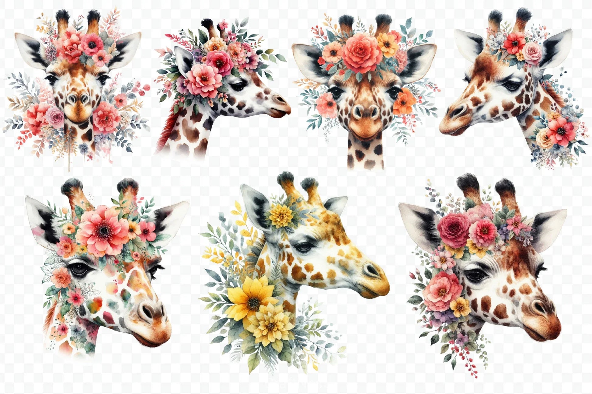 Floral Giraffe Clipart Bundle - CraftNest - Digital Crafting and Art