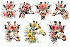 Floral Giraffe Clipart Bundle - CraftNest - Digital Crafting and Art