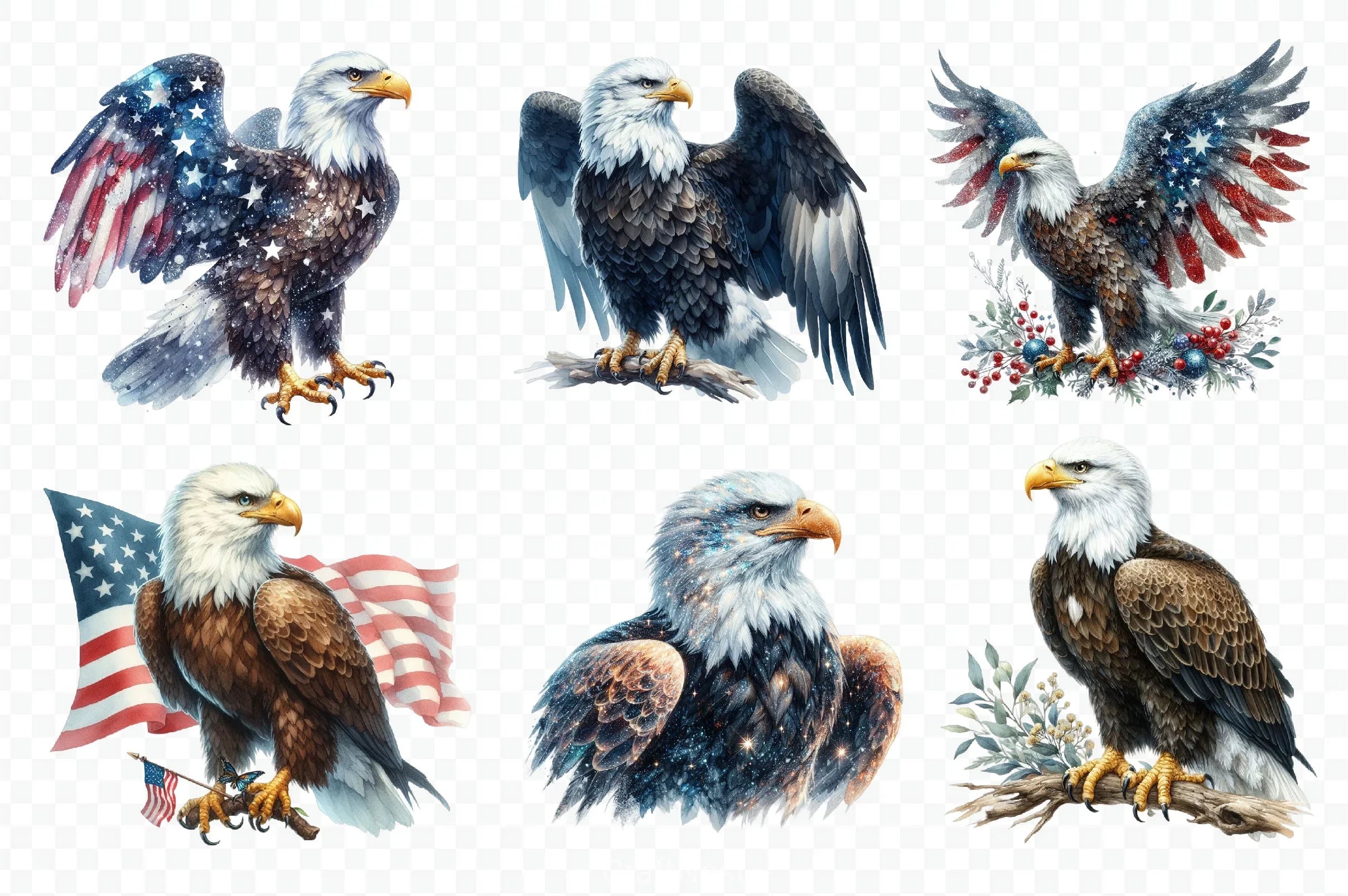 Patriotic Bald Eagle Clipart Bundle 6 - CraftNest - Digital Crafting and Art
