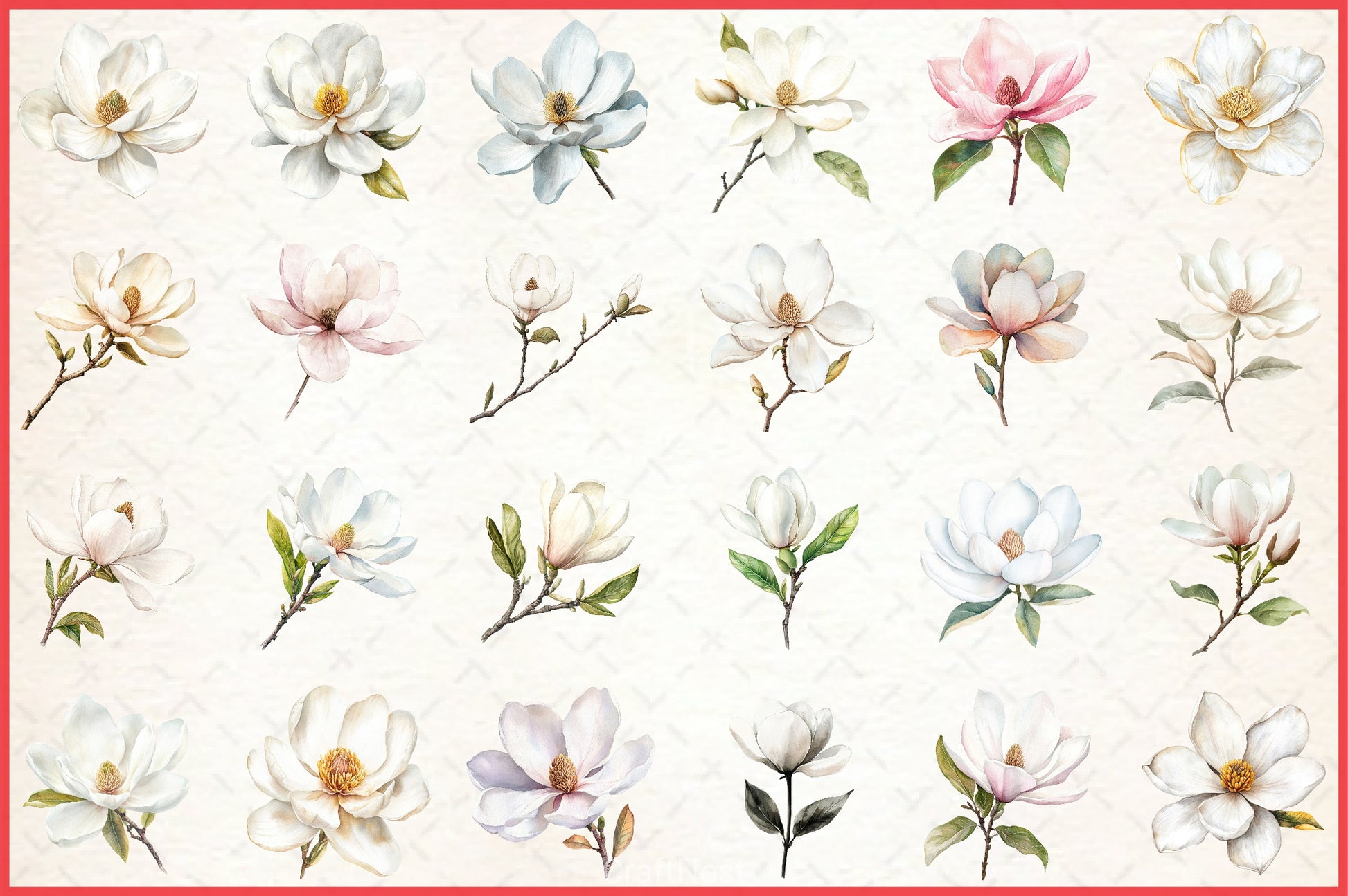 White Magnolia Clipart Bundle - CraftNest - Digital Crafting and Art