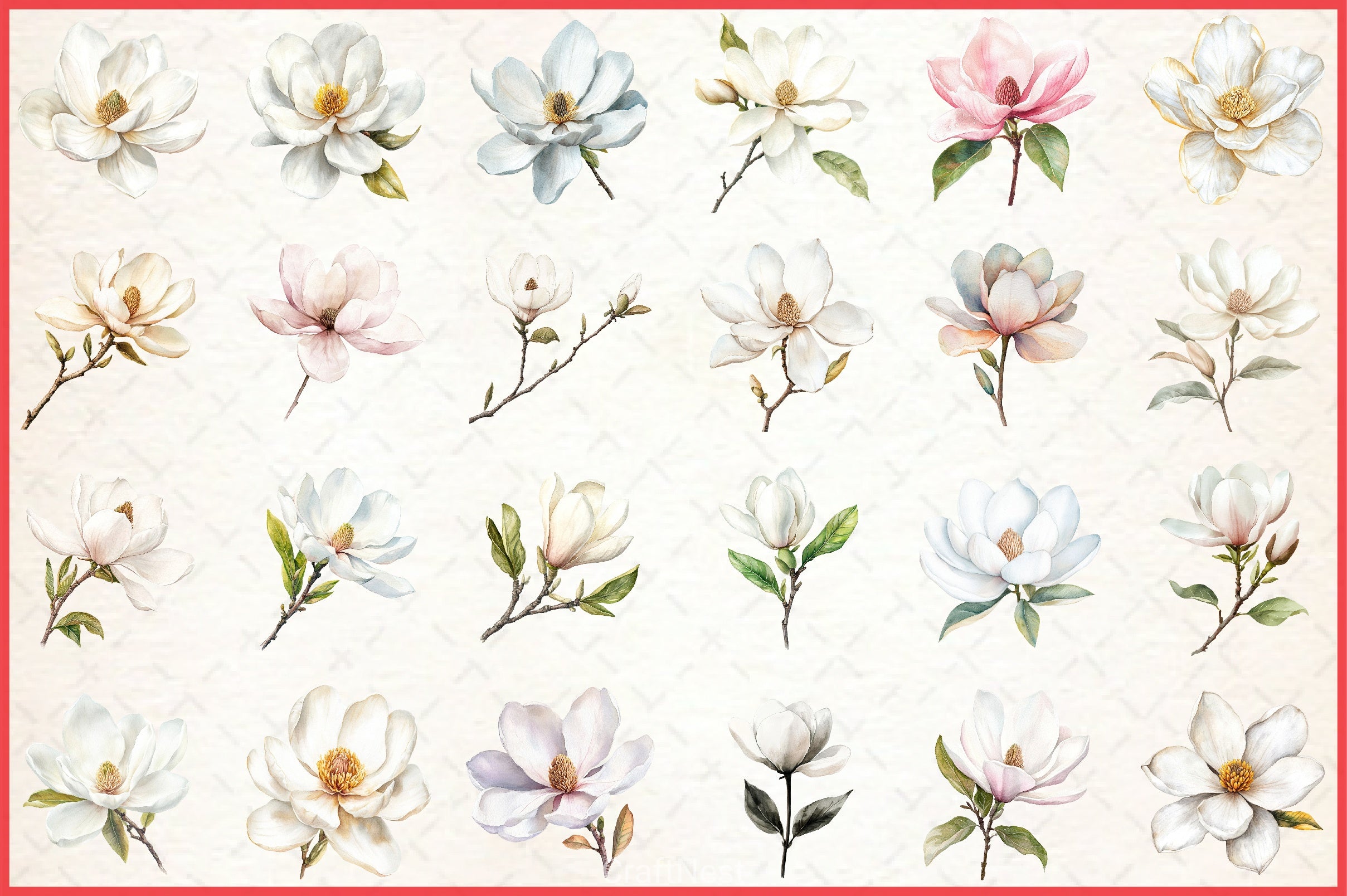 White Magnolia Clipart Bundle - CraftNest - Digital Crafting and Art