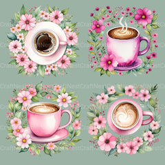 Coffee Floral Pink Clipart Bundle - CraftNest - Digital Crafting and Art