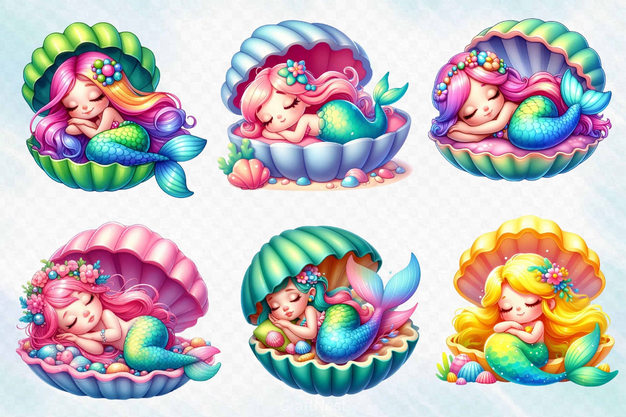 Sleeping Mermaid Clipart Bundle - CraftNest - Digital Crafting and Art