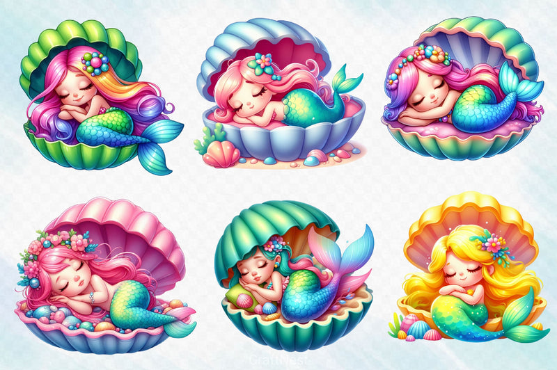 Sleeping Mermaid Clipart Bundle - CraftNest - Digital Crafting and Art