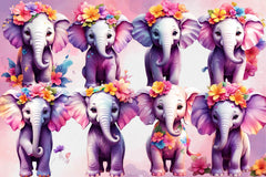 Pink Purple Girl Elephant 16 Clipart Bundle - CraftNest - Digital Crafting and Art