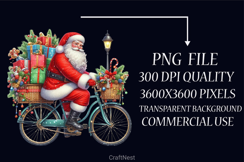 Santa Bicycle Gifts Clipart Bundle - CraftNest - Digital Crafting and Art