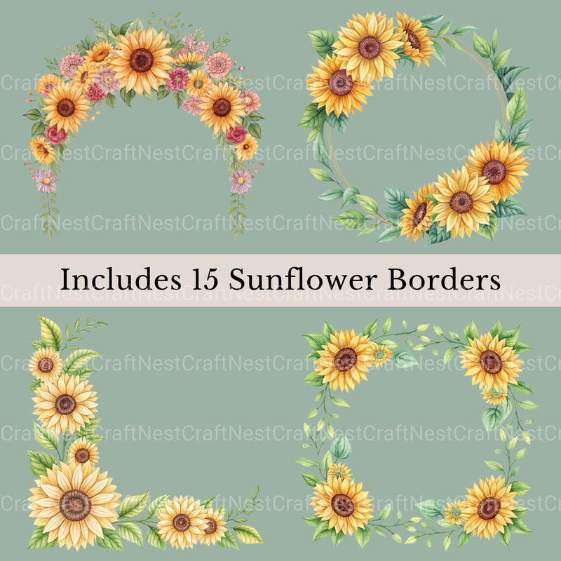 Sunflower Borders Clipart Bundle - CraftNest - Digital Crafting and Art