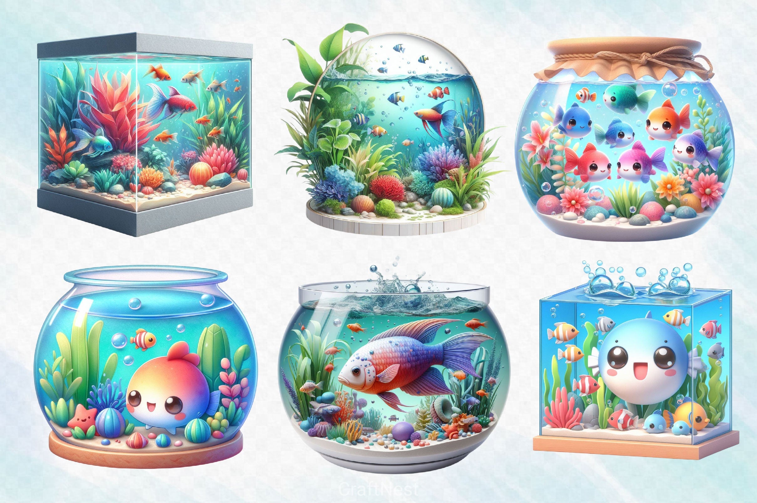 Fish Aquarium Clipart Bundle - CraftNest - Digital Crafting and Art