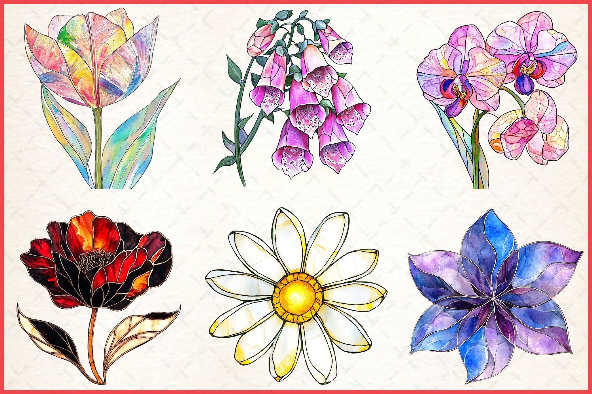 Stained Glass Spring Flowers Clipart Bundle 11 - CraftNest - Digital Crafting and Art