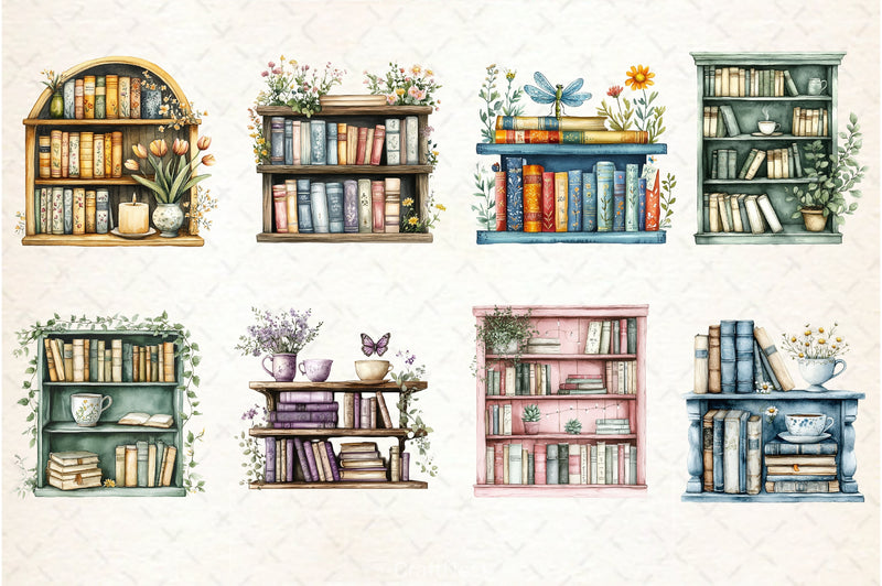 Spring Bookshelf Clipart Bundle 1 - CraftNest - Digital Crafting and Art