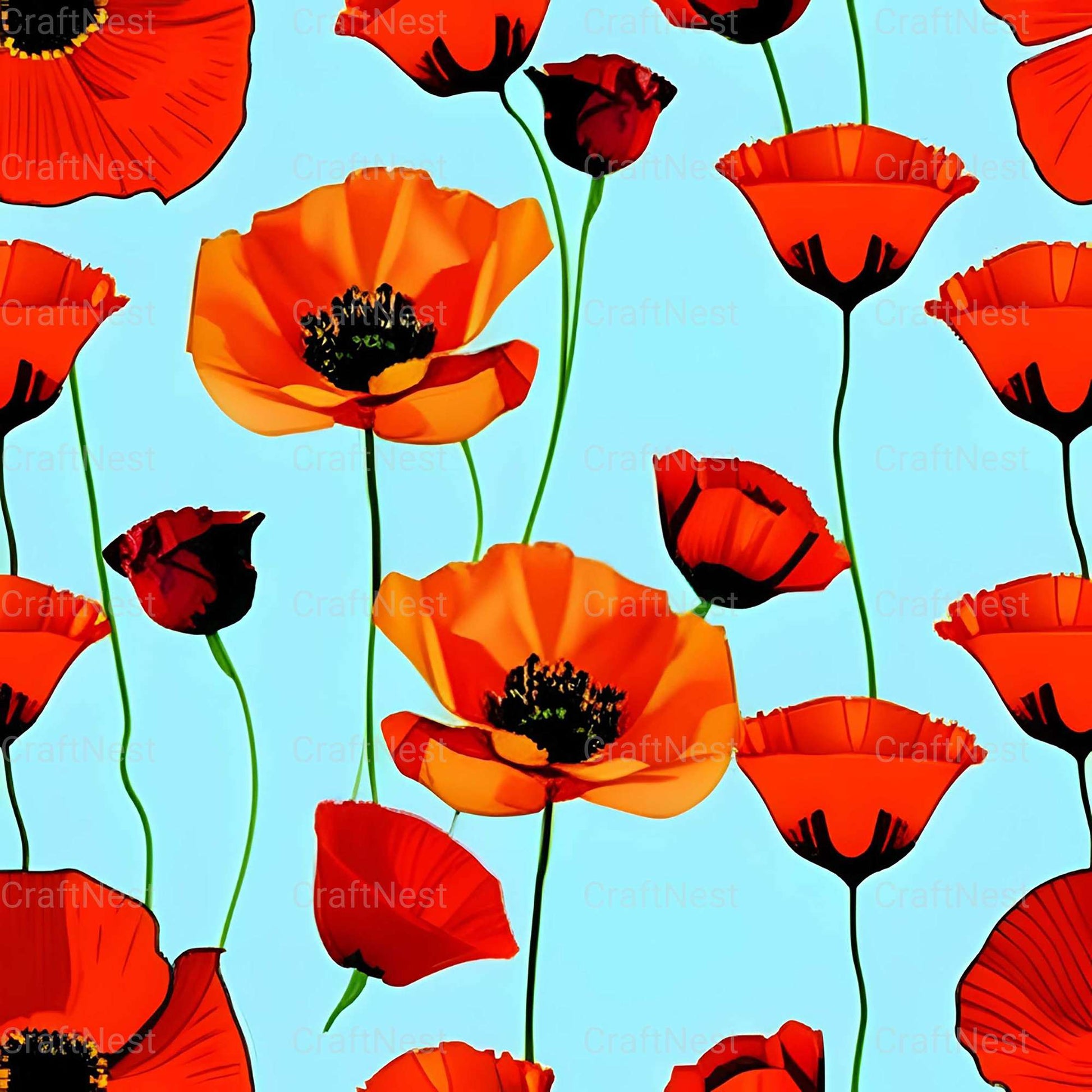 Poppy Seamless Digital Paper - CraftNest - Digital Crafting and Art