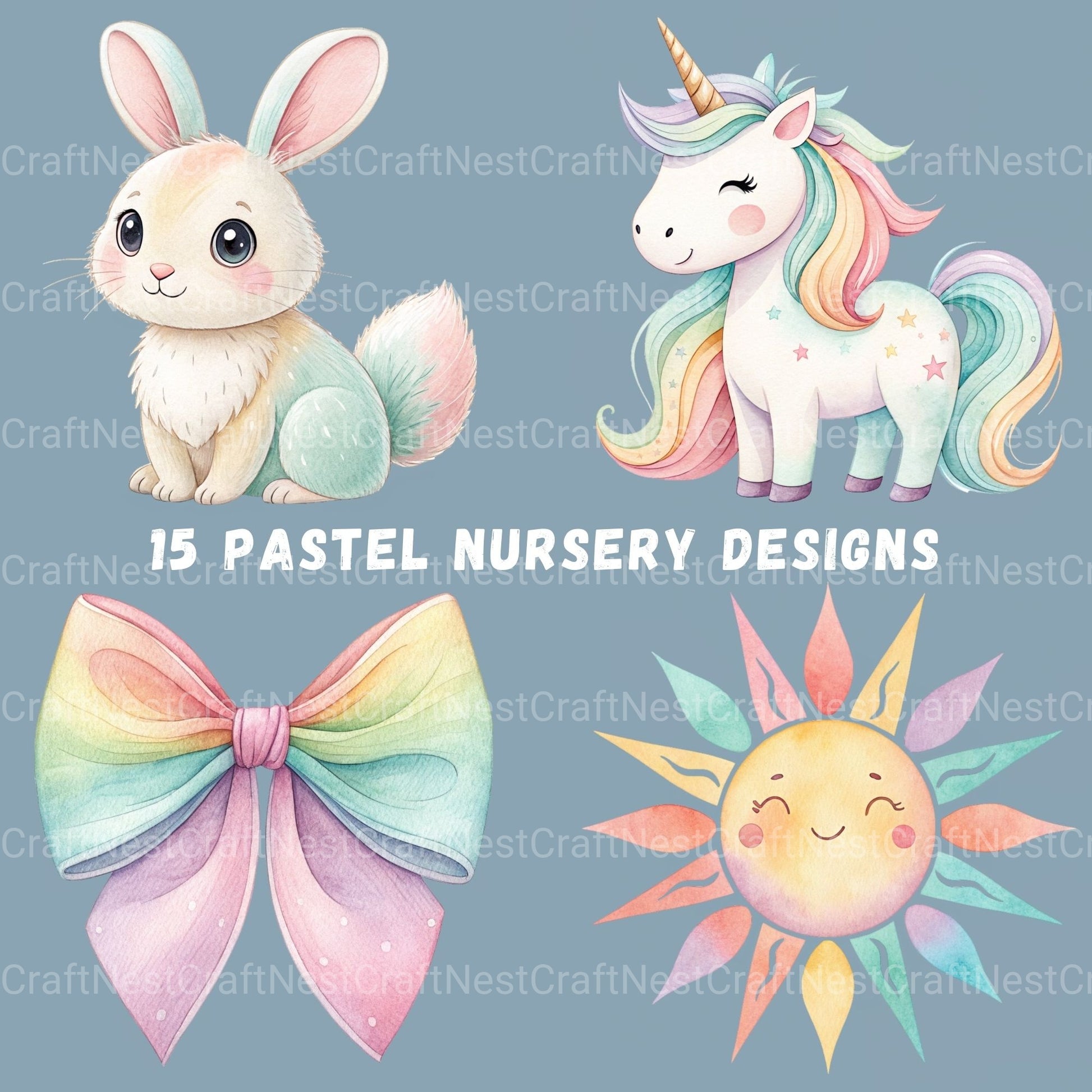 Pastel Nursery Decor Clipart Bundle - CraftNest - Digital Crafting and Art