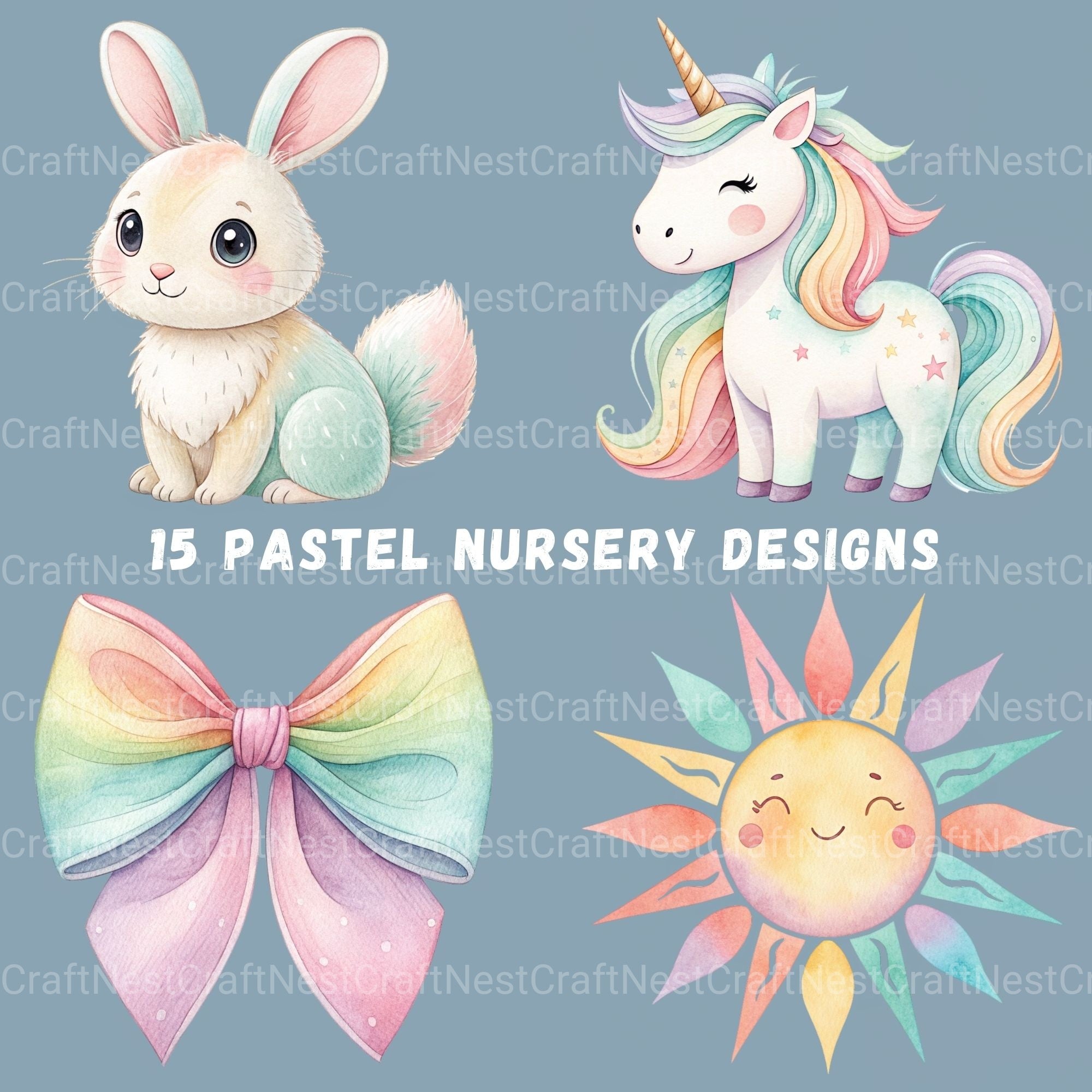 Pastel Nursery Decor Clipart Bundle - CraftNest - Digital Crafting and Art